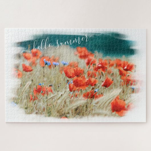 Puzzle Fleurs de pavot rouge Champ de maïs avec Hello Sum (Horizontal)