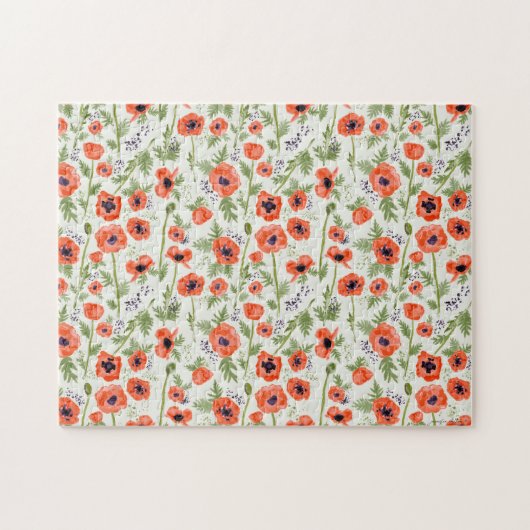 Puzzle Fleurs de pavot rouge orange Aquarelle (Horizontal)