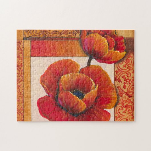 Puzzle Fleurs de pavot sur Tan et Arrière - plan orange (Horizontal)