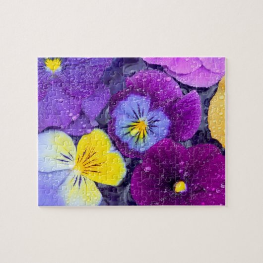 Puzzle Fleurs de pensée flottant dans un bain d'oiseau av (Horizontal)
