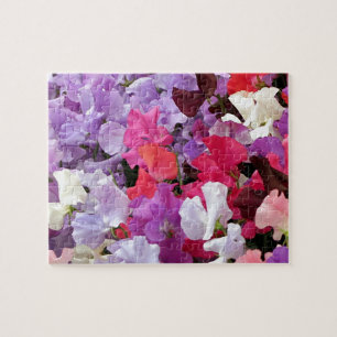 Puzzle Fleurs de pois doux roses, violets et blancs en fl