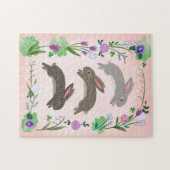 Puzzle Fleurs de printemps et lapins bondissants | (Horizontal)