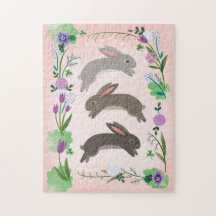 Fleurs de printemps et lapins bondissants |