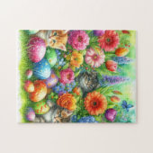 Puzzle Fleurs de printemps, œufs de Pâques et chatons dan (Horizontal)