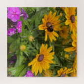 Puzzle Fleurs de Rudbeckia jaune Pink Phlox et abeille (Horizontal)