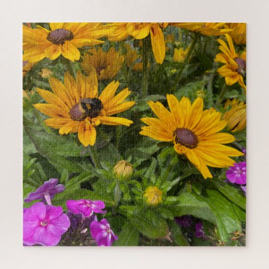 Puzzle Fleurs de Rudbeckia jaune Pink Phlox et abeille (Vertical)