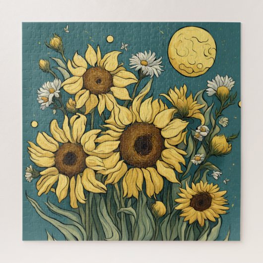 Puzzle Fleurs de soleil en Pleine lune Van Gogh Style Flo (Vertical)