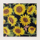 Puzzle Fleurs de soleil, papillons, aquarelle noir (Horizontal)