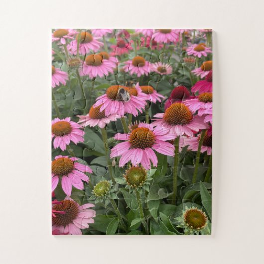 Puzzle Fleurs d'Echinacea rose et abeilles magnifiques (Vertical)