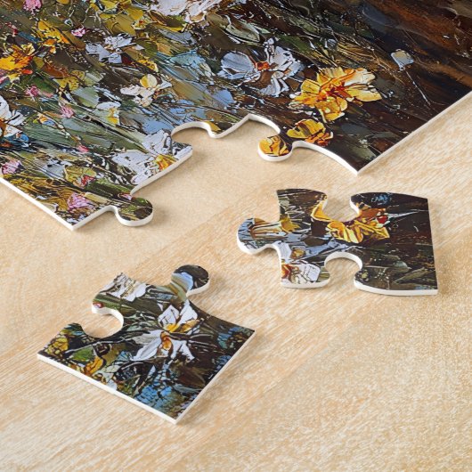 Puzzle Fleurs d'éléphant et de veau et peinture au couche (Côté)