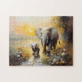 Puzzle Fleurs d'éléphant et de veau et peinture au couche (Horizontal)