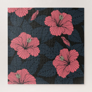 Puzzle Fleurs d'Hibiscus : papier peint transparent foncé