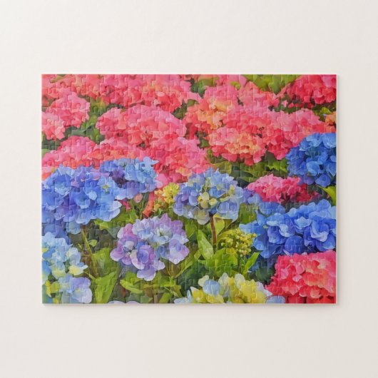 Puzzle Fleurs d'Hydrangée colorées Aquarelle Style Art (Horizontal)