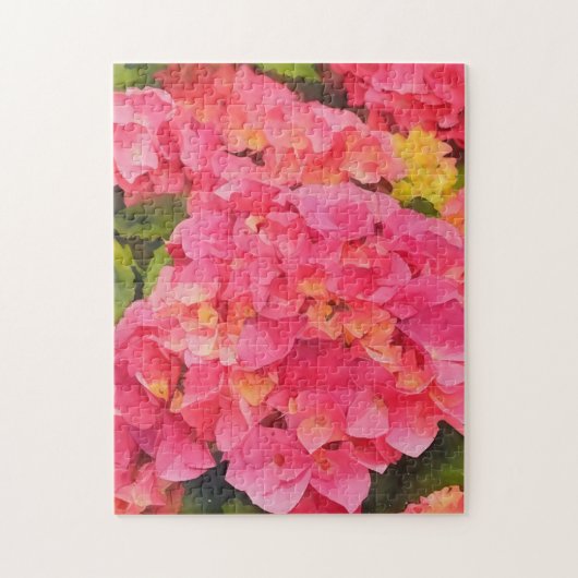 Puzzle Fleurs d'Hydrangée rose Floral Aquarelle Style Art (Vertical)