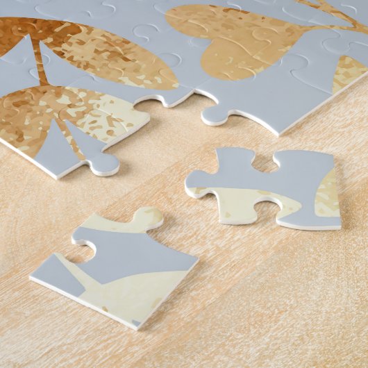 Puzzle Fleurs d'or, arrière - plan bleu, imitation feuill (Côté)