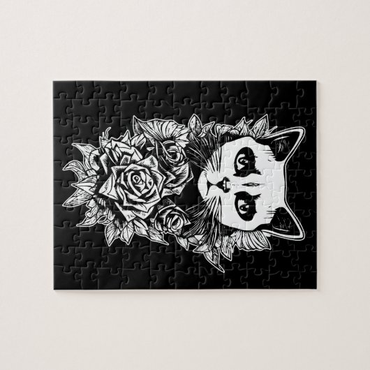 Puzzle Fleurs Et Chat Gothique (Horizontal)