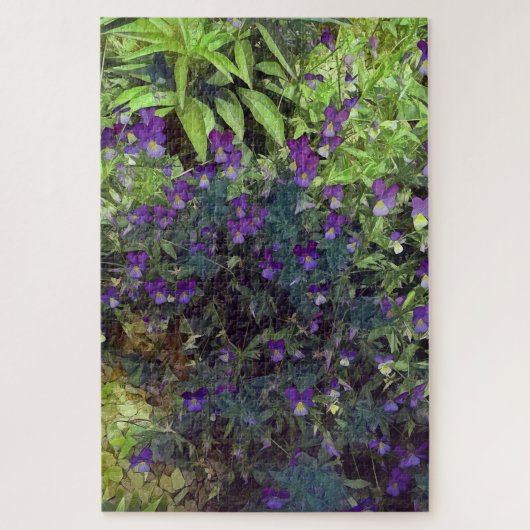 Puzzle Fleurs et feuilles de pensée violettes et vertes (Vertical)