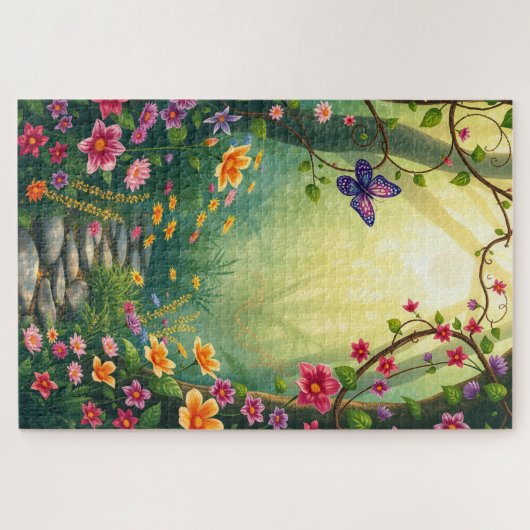 Puzzle Fleurs et papillon dans une forêt tropicale enchan (Horizontal)