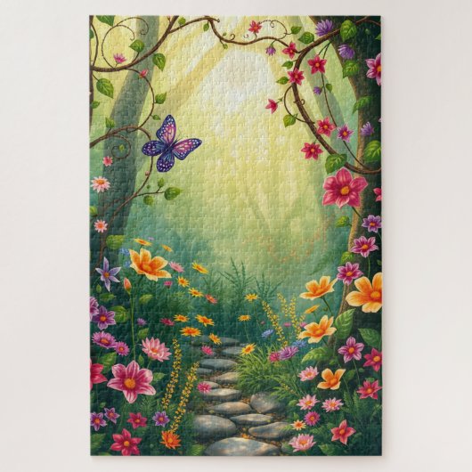 Puzzle Fleurs et papillon dans une forêt tropicale enchan (Vertical)