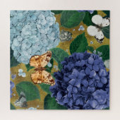 Puzzle Fleurs et papillons bleu Hydrangea (Horizontal)