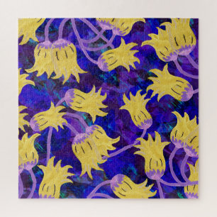 Puzzle Fleurs jaunes : aquarelle arrière - plan foncée