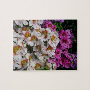 Puzzle Fleurs papillon rose blanc et violet
