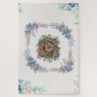 Puzzle Fleurs pastel Calme Bloom – Floral Bleu et Rose