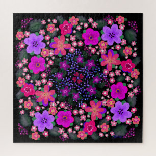 Puzzle Fleurs peintes de Boho rose et violet brillant