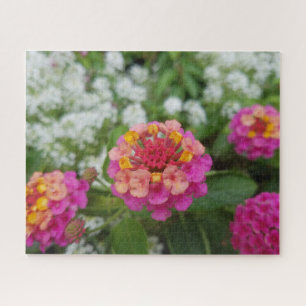 Puzzle Fleurs rose jaune et blanche dans le jardin