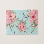 Puzzle Fleurs rose pâle sur bleu clair (Horizontal)