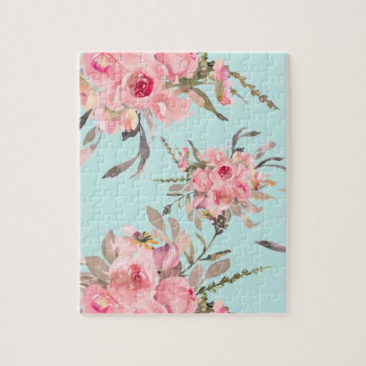 Puzzle Fleurs rose pâle sur bleu clair (Vertical)