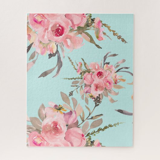 Puzzle Fleurs rose pâle sur bleu clair (Vertical)