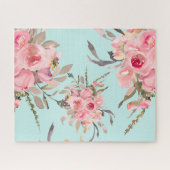 Puzzle Fleurs rose pâle sur bleu clair (Horizontal)