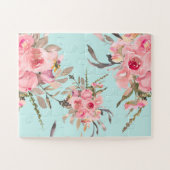 Puzzle Fleurs rose pâle sur bleu clair (Horizontal)