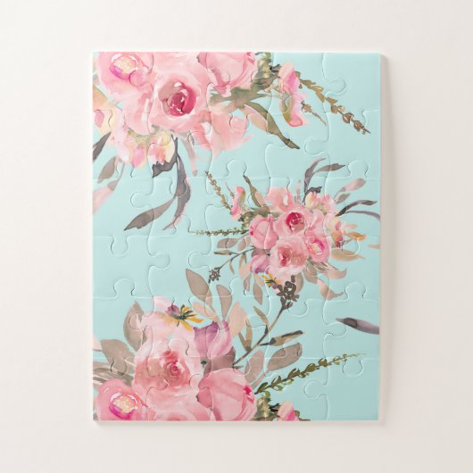 Puzzle Fleurs rose pâle sur bleu clair (Vertical)