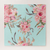 Puzzle Fleurs rose pâle sur bleu clair (Horizontal)