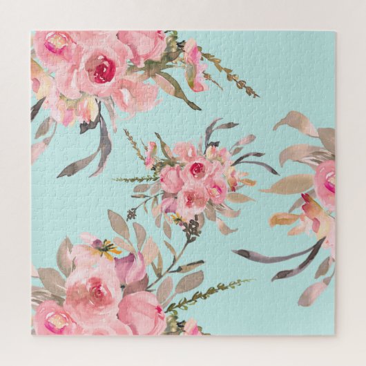 Puzzle Fleurs rose pâle sur bleu clair (Vertical)