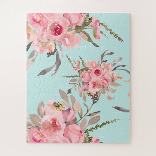 Puzzle Fleurs rose pâle sur bleu clair (Vertical)