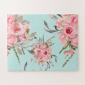 Puzzle Fleurs rose pâle sur bleu clair (Horizontal)