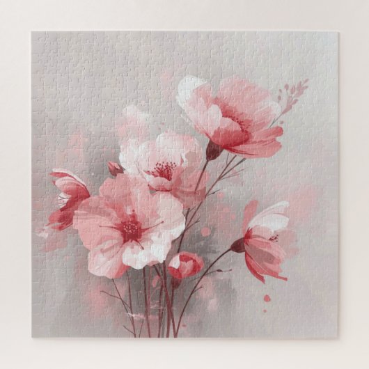 Puzzle Fleurs roses, blanches et grises (Vertical)