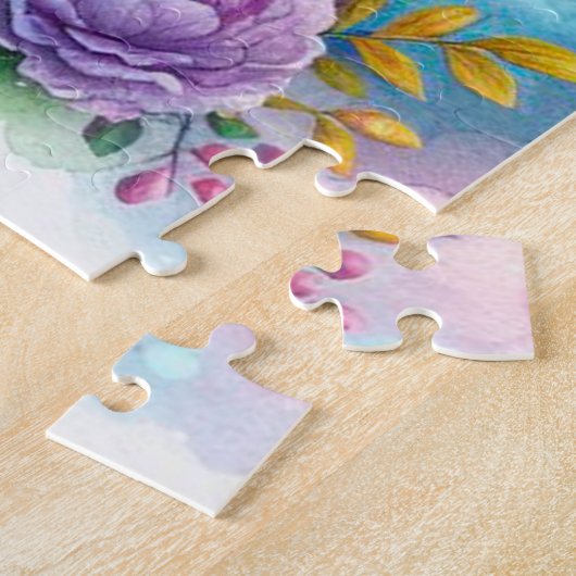 Puzzle Fleurs roses chaudes mignonette bébé éléphant et m (Côté)