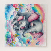Puzzle Fleurs roses chaudes mignonette bébé éléphant et m (Horizontal)