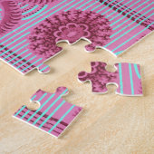 Puzzle fleurs roses rayures bleues Motif d'art vintage (Côté)