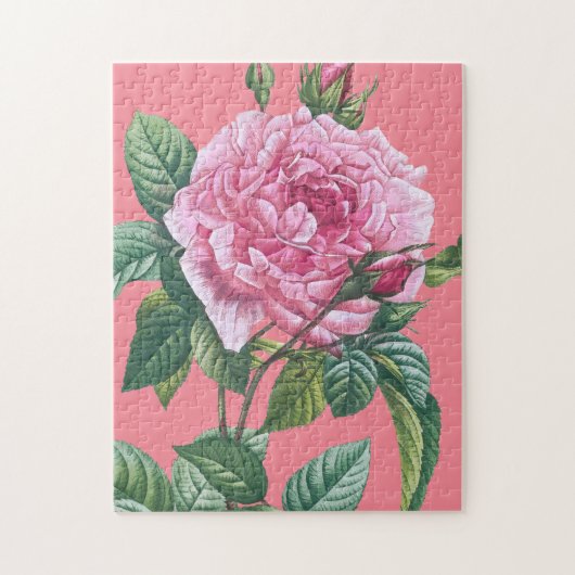 Puzzle Fleurs roses roses avec Feuilles verts (Vertical)