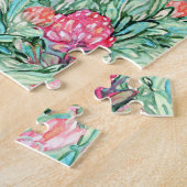 Puzzle Fleurs roses, vert sauge, sans soudure. (Côté)