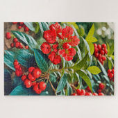 Puzzle Fleurs rouges vibrantes et grappes de baies (Horizontal)