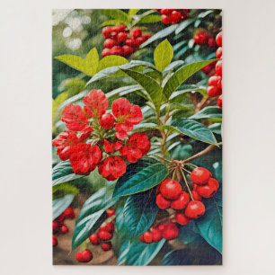 Puzzle Fleurs rouges vibrantes et grappes de baies