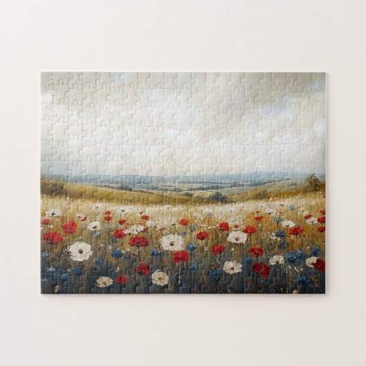 Puzzle Fleurs sauvages blancs et bleus rouges (Horizontal)