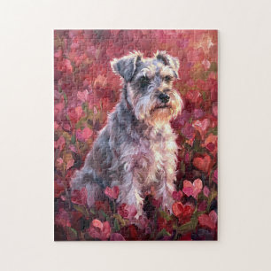 Puzzle Fleurs Sauvages en Forme de Cœur de Schnauzer
