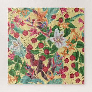 Puzzle Fleurs tropicales Cerise : Aquarelle Patte transpa